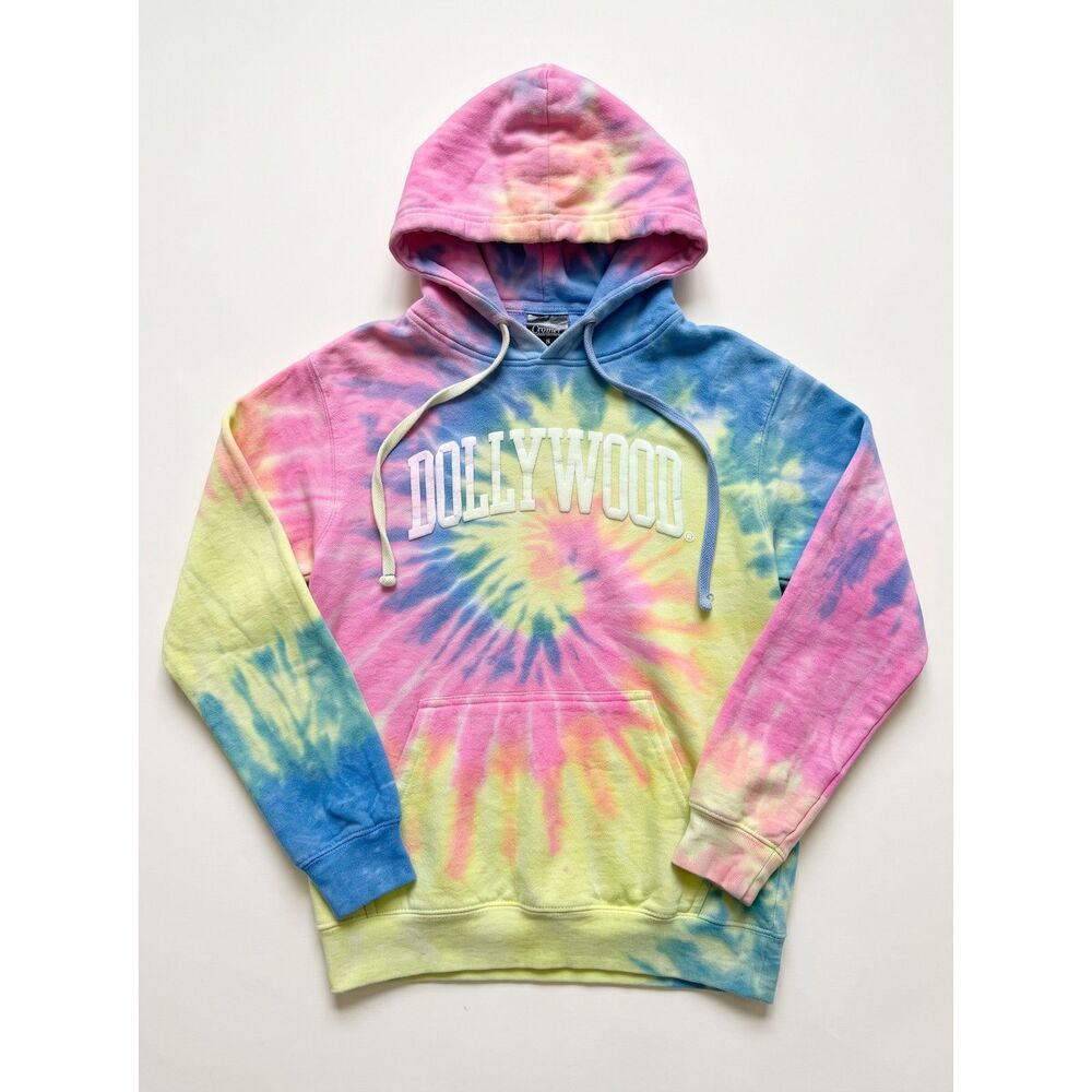 Dollywood Tie Dye Hoodie Sweatshirt S Pastel Swirl Puff Print Dolly Parton